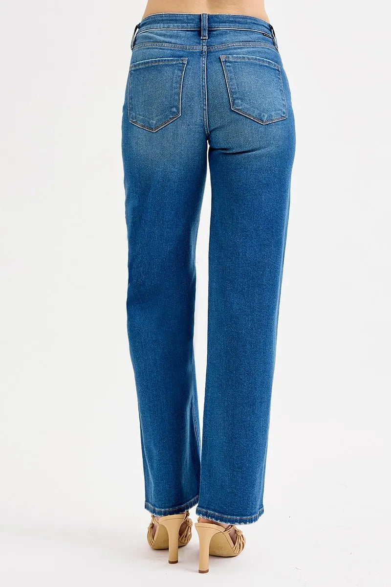 Full Size Mid Waist Fit Boyfriend Knee Distressed Jeans Plus Size