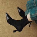 Women's Retro Pointed-Toe Patchwork Slim Mid-Calf Boots | Sheepskin Upper | Black & Brown