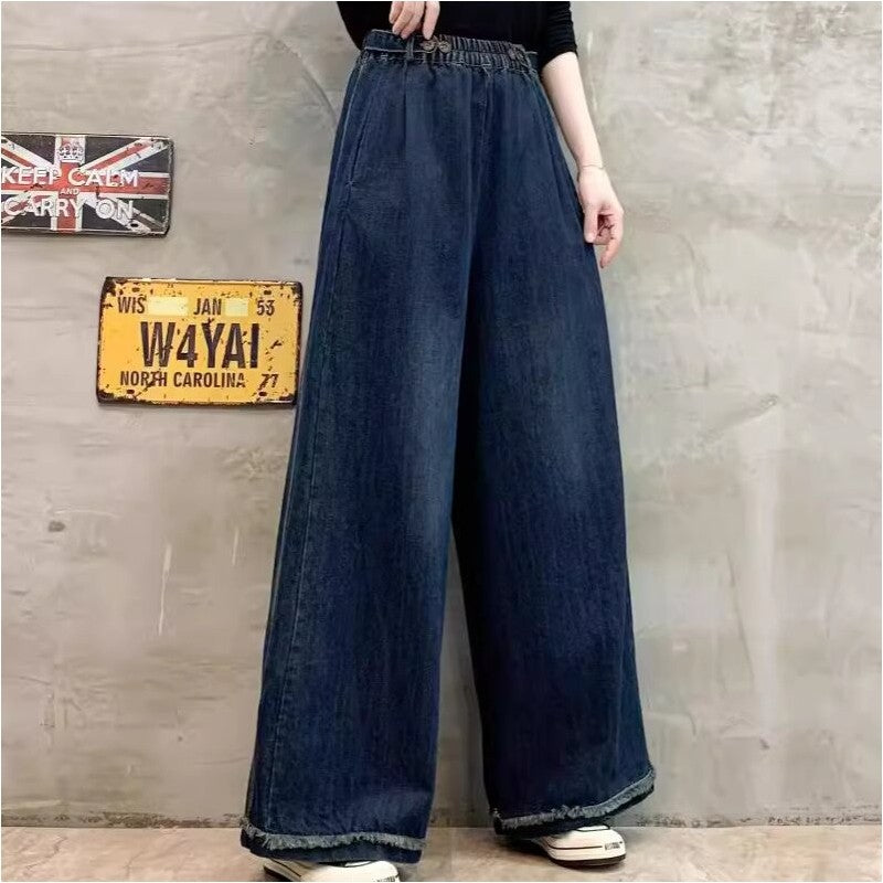 High-Waisted Solid Color Elastic Wide Leg Straight Pants