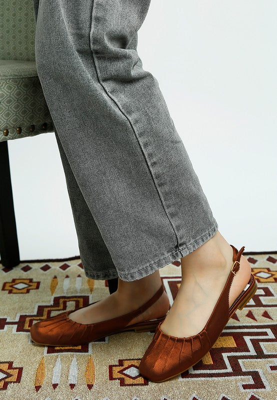 Cheeni Satin Square Toe Flat Slingbacks