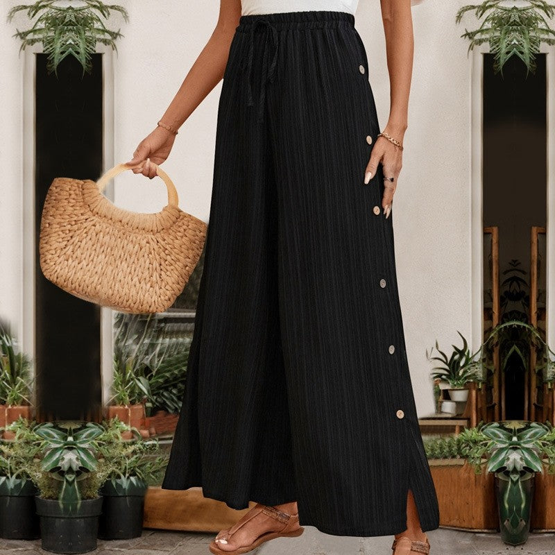 Textured Black High-Waisted Wide Leg Pants