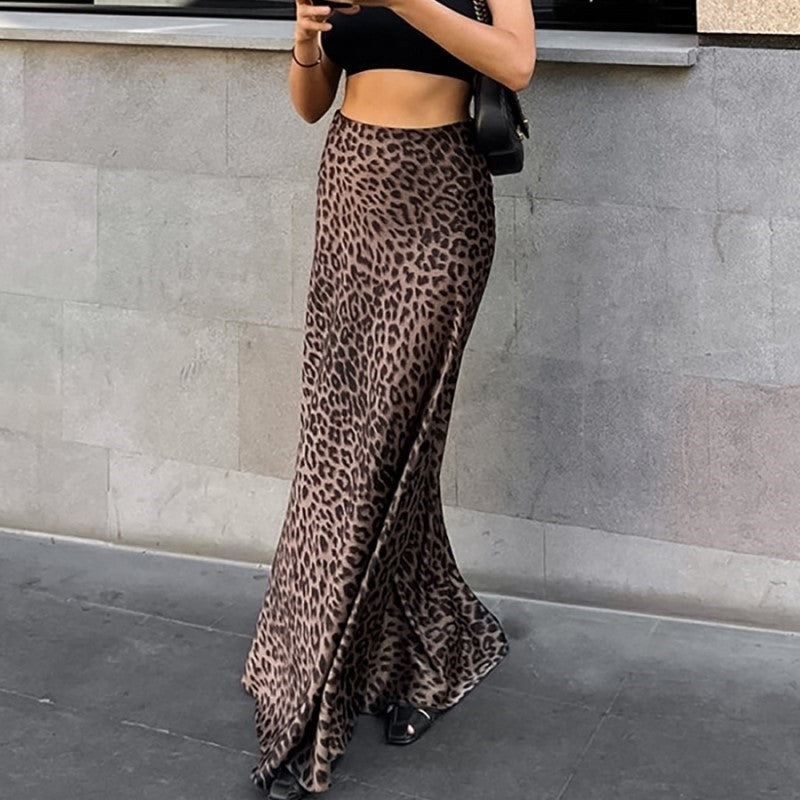 Leopard Print Bodycon Mermaid Maxi Skirt