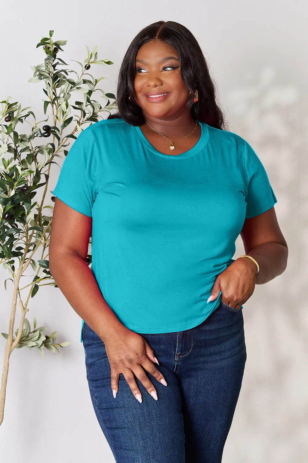 Full Size Round Neck Short Sleeve T-Shirt Plus Size