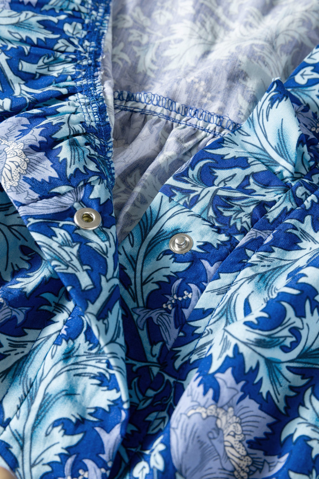 Sky Blue Floral Printed Frilled V Neck Bracelet Sleeve Long Dress
