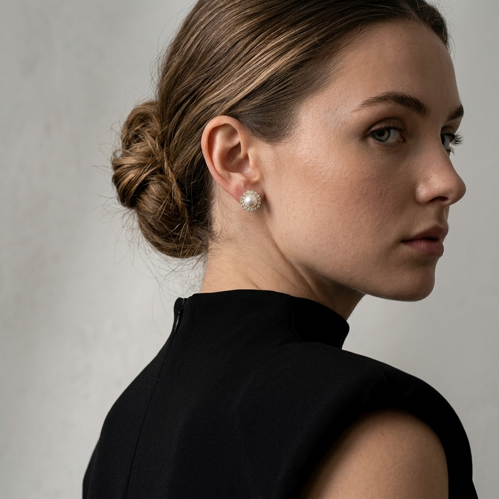 Diamond Pearl Stud Earrings ~ Cameron