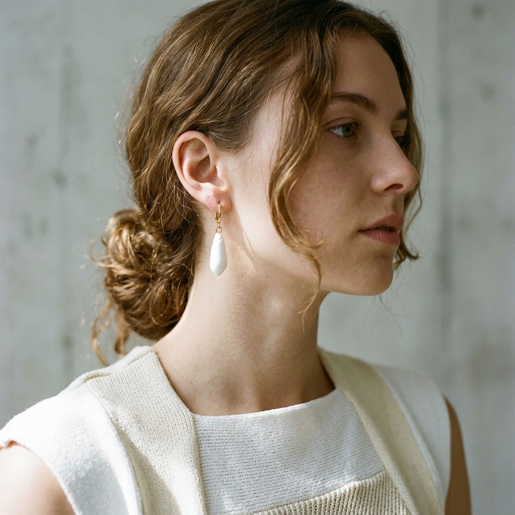 White Lettered Olive Hoop Earrings
