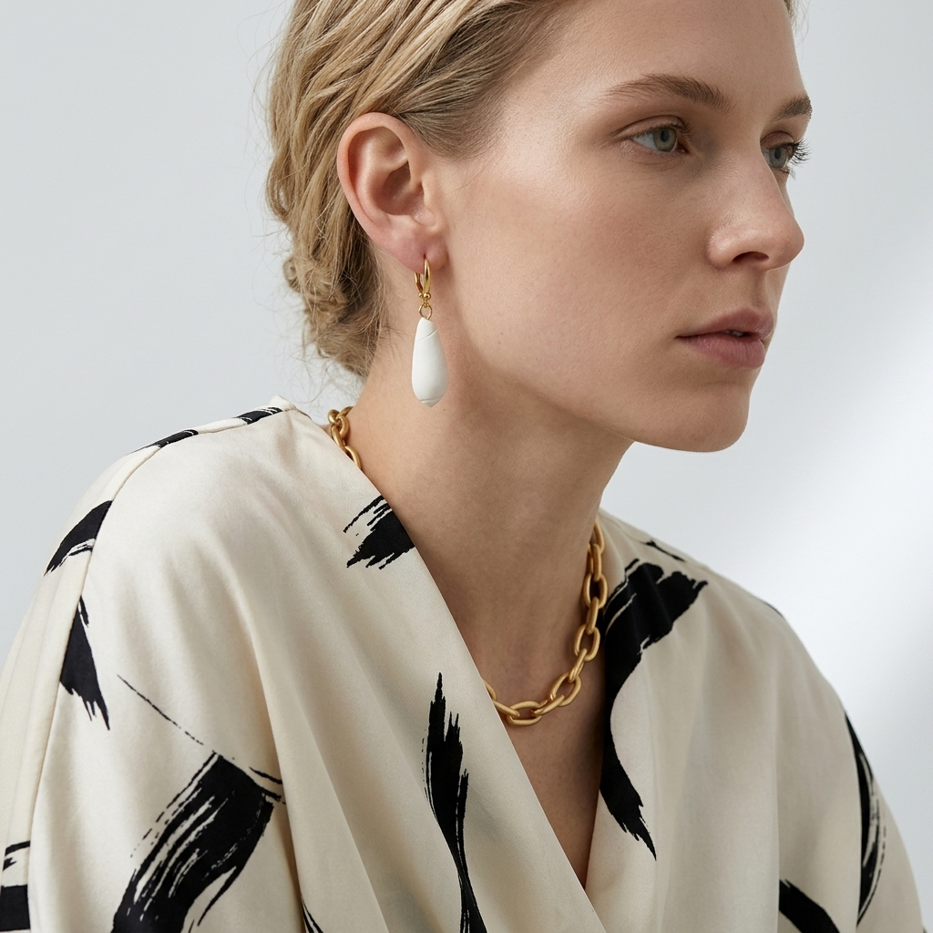 White Lettered Olive Hoop Earrings
