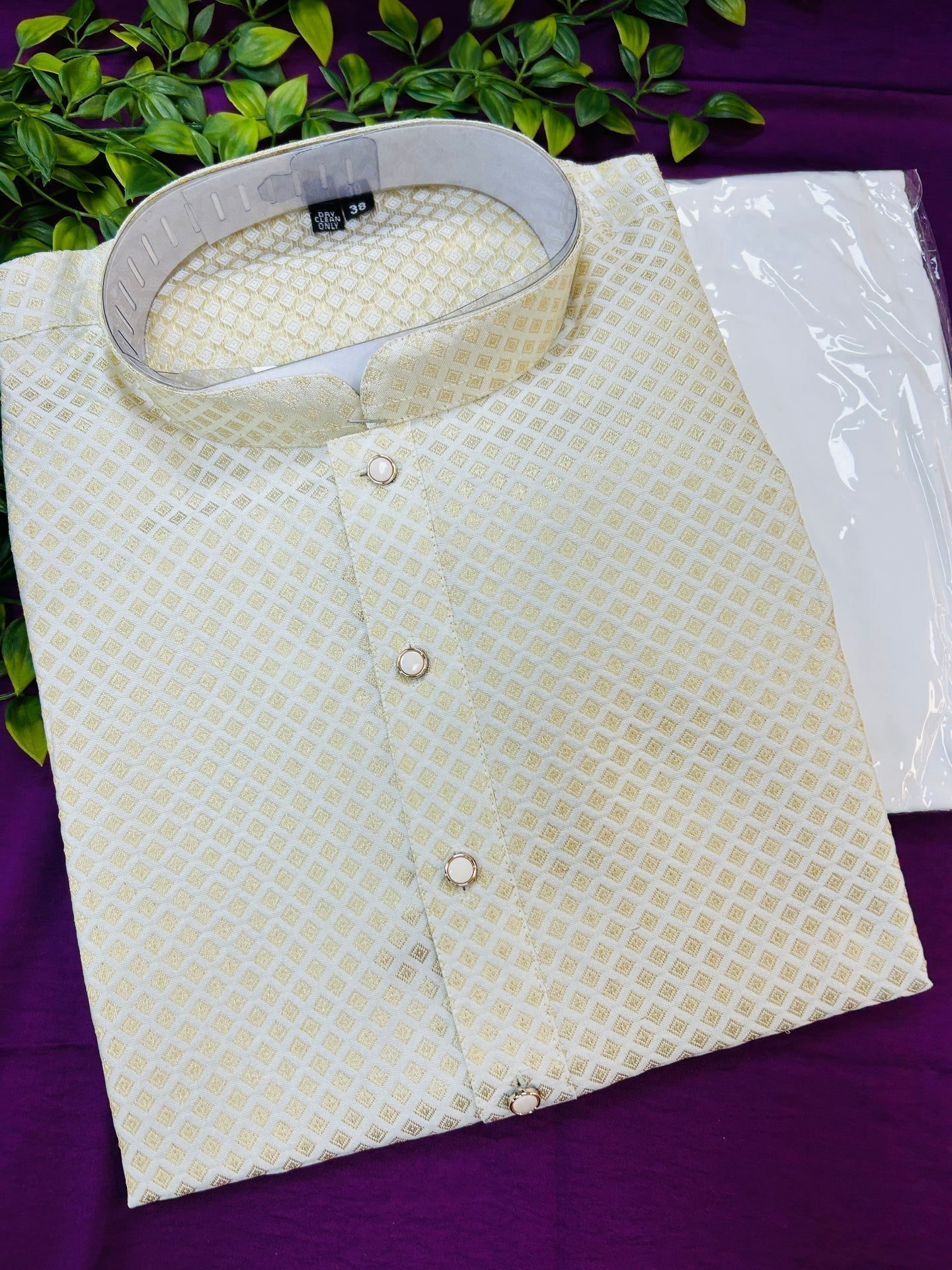 Off white silk kurta pant set