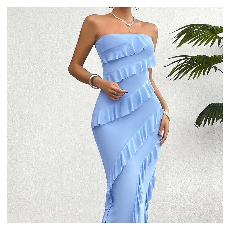 Solid Color Bodycon Bandeau Dress - Chic and Stylish Fashion Choice