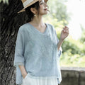 Stylish V-Neck Double Layer Embroidered Loose Blouse