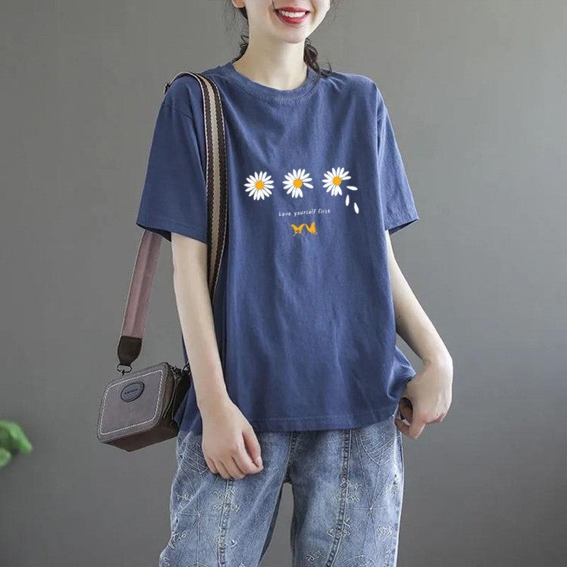 Floral Print Casual Loose Fit Women's T-Shirt