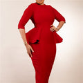 Ruffle Hem Solid Color Bodycon Dress for Office Wear