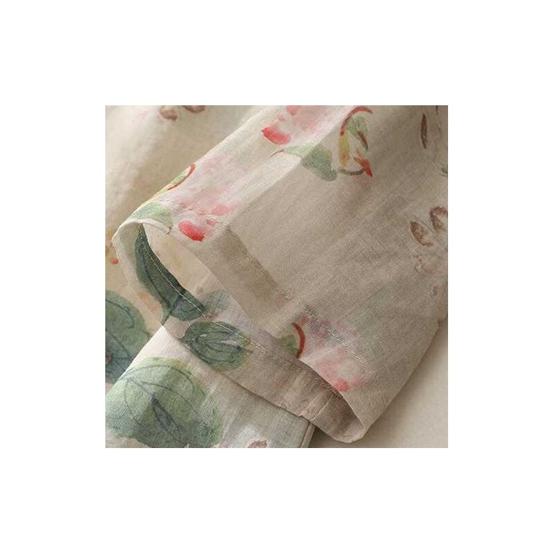 Printed Linen Shirt with Chinese-Inspired Stand-Up Collar