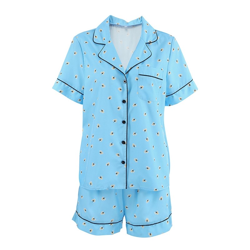 Daisy Print Short Sleeve Pajama Set with Shorts