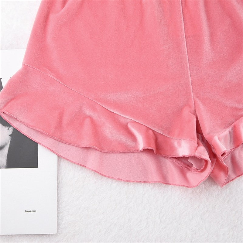 Velvet Sleeveless Tank Top and Shorts Pajama Set
