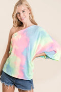 Tie Dye French Terry One Shoulder Top with Dolman