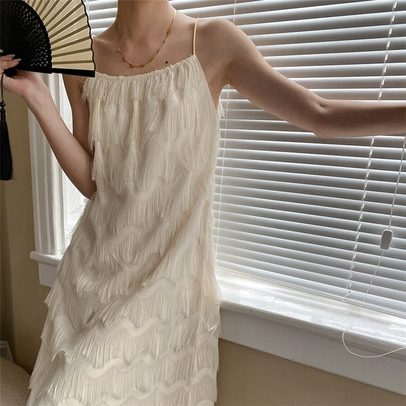 Tassel Feather Strap Dress with Flattering Silhouette