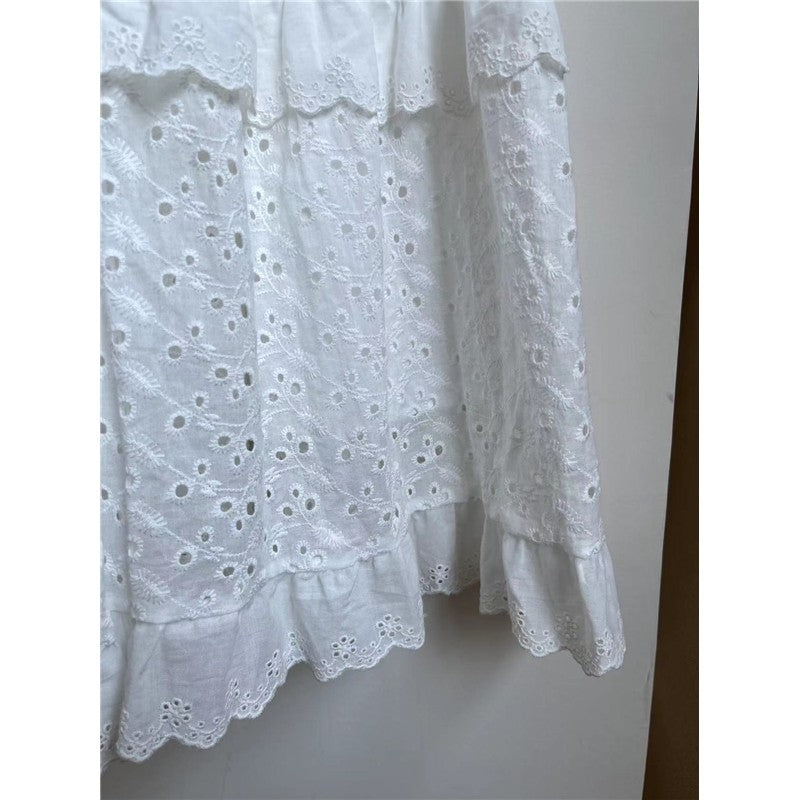 A-Line Lace Patchwork Skirt with Elastic Waist in Solid Color