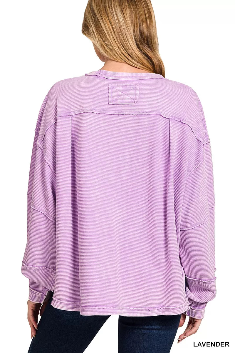 Acid Washed Exposed-Seam Sweatshirt