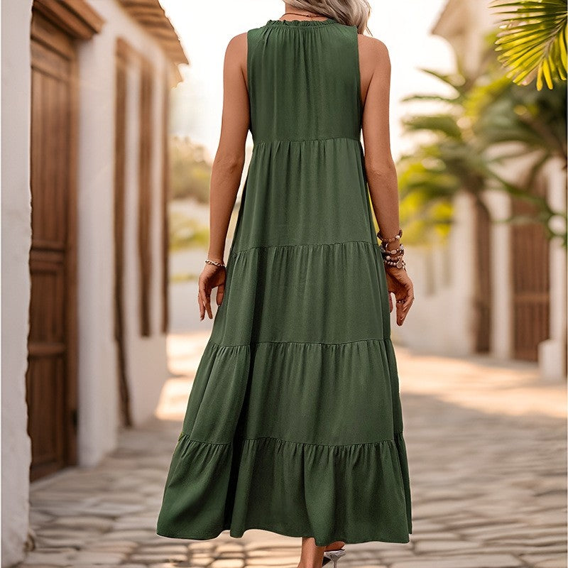 Loose-Fit Sleeveless Maxi Dress in Solid Color
