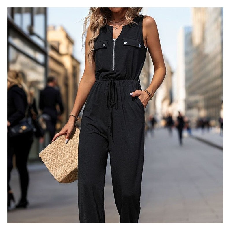 Sleek Sleeveless Long Jumpsuit in Solid Color