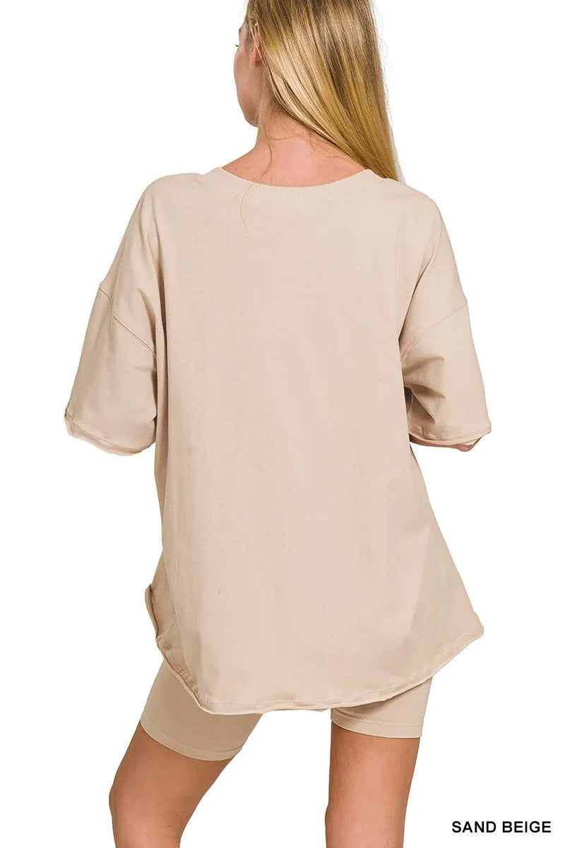 Cotton V-neck Top & Biker Shorts Set