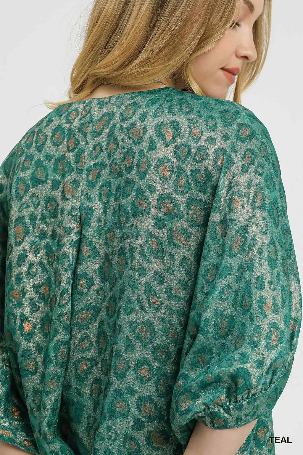 Metallic Leopard Print V-Neck Kimono Dress