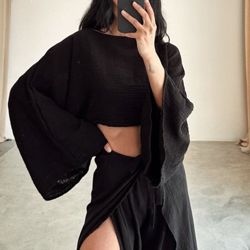 Fashionable Solid Color Loose Fit Top and Pants Set