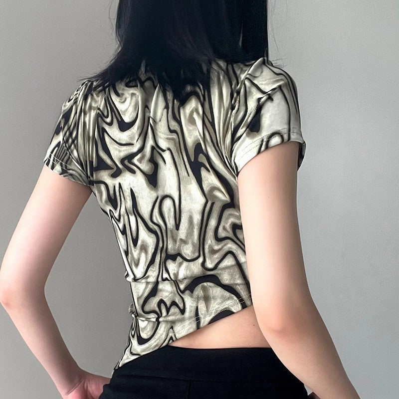 Water Ripple Hollow Letter Asymmetrical Crop Top