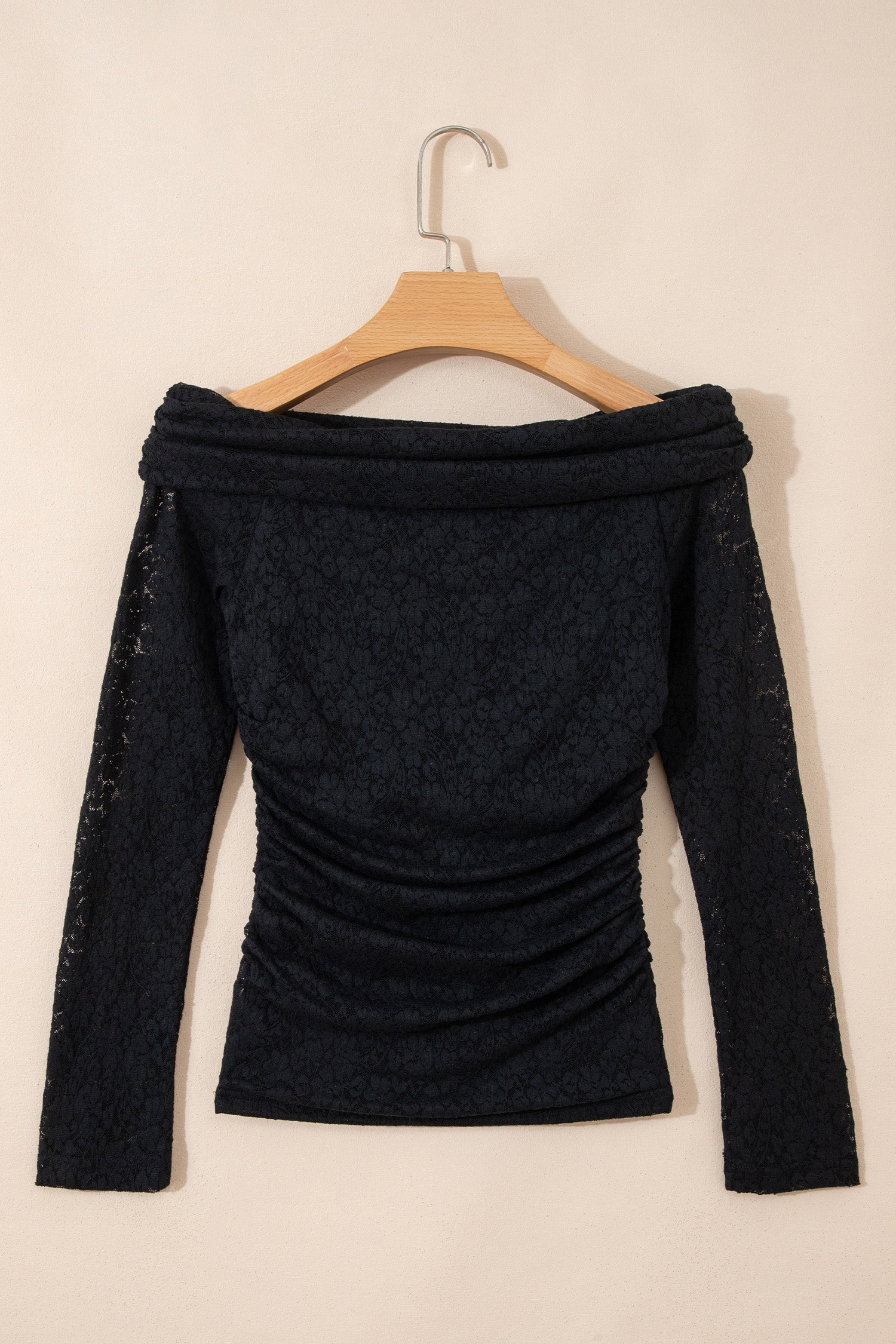 Black Floral Lace Off-shoulder Long Sleeve Slim Top