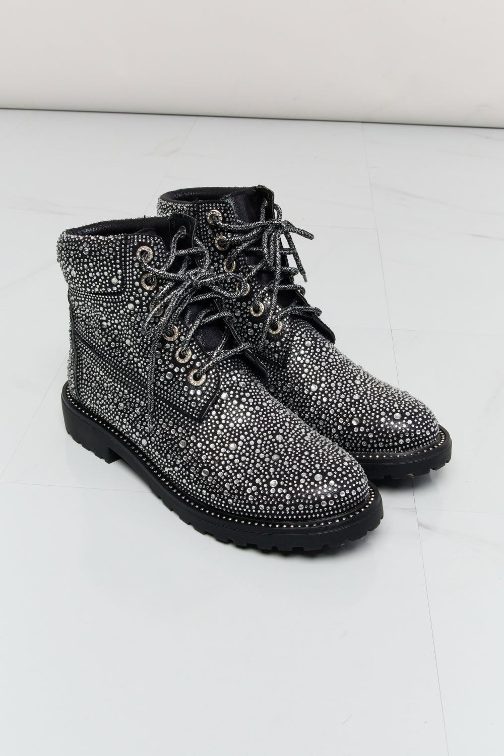 Rhinestone Lace-Up Combat Boots