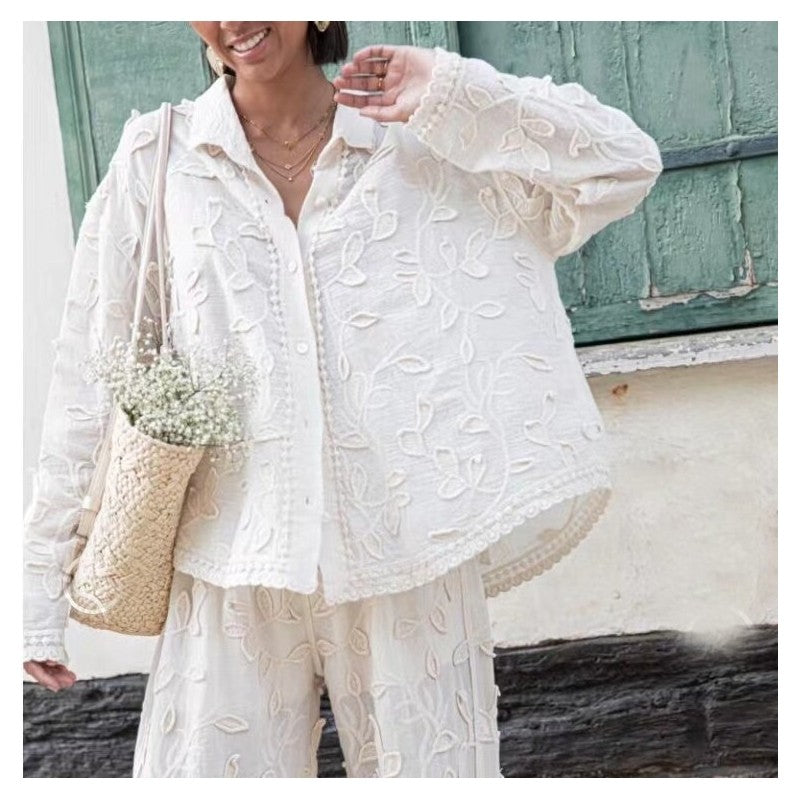 Fashionable White Silk Jacquard Co-ord Set