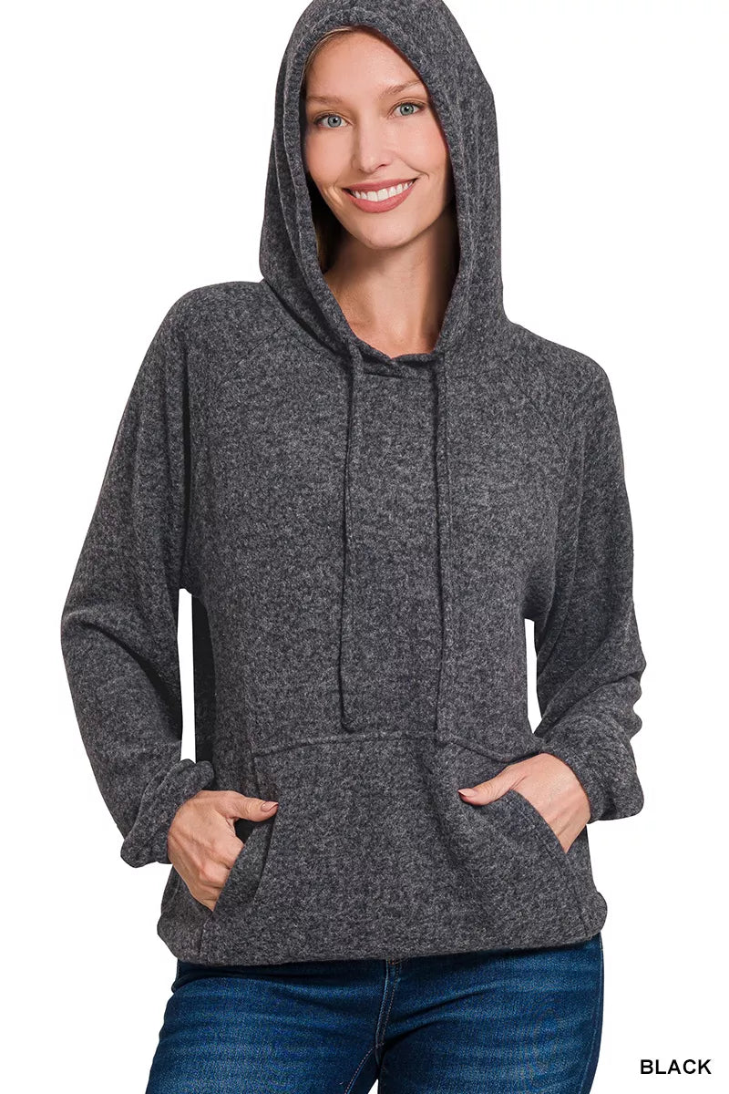Brushed Hacci Melange Hooded Sweater