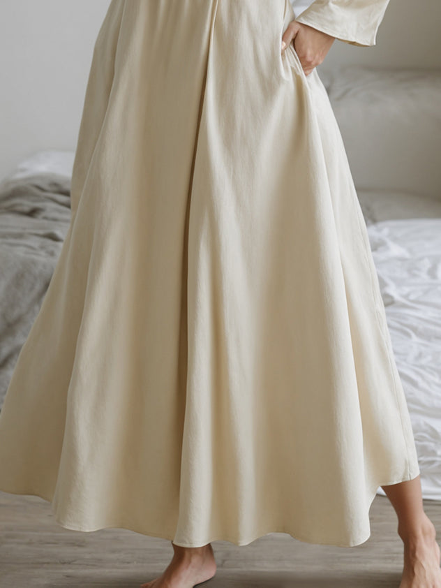 Long Sleeves Loose Buttoned Solid Color Split-Joint Lapel Midi Dresses Shirt Dress