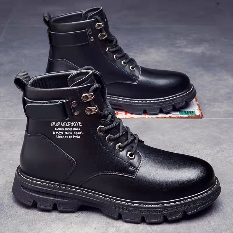 Men's Korean Style Mid-to-High Top Lace-Up Boots | Height Boosting & Warm