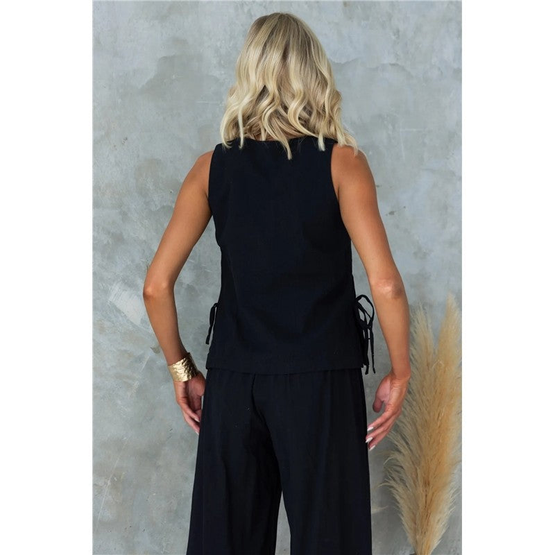 Single Breasted Sleeveless Vest and Trousers Set in Solid Color