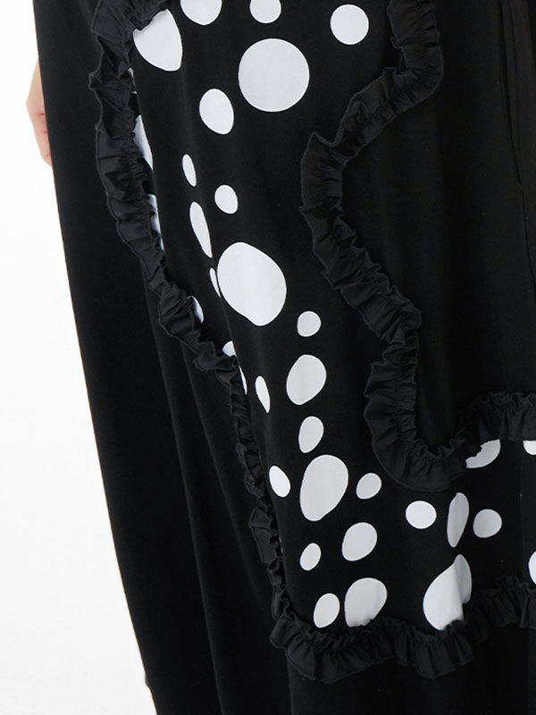 Loose Short Sleeves Polka-Dot Split-Joint Round-Neck Midi Dresses