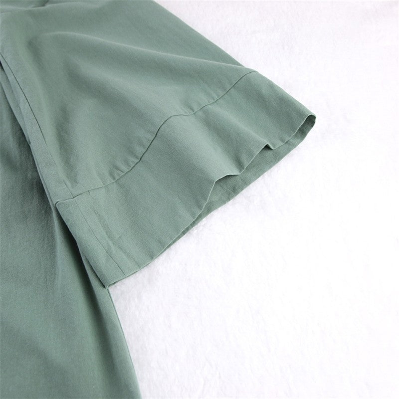 Solid Color Long Sleeve Waist-Tied Short Robe Loungewear