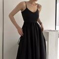 Solid Color U-Neck Backless Pleated Waistband Sling Dress

Suggested Optimized Title: "Chic