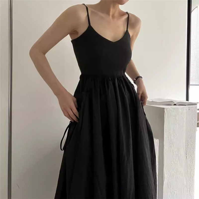 Solid Color U-Neck Backless Pleated Waistband Sling Dress

Suggested Optimized Title: "Chic