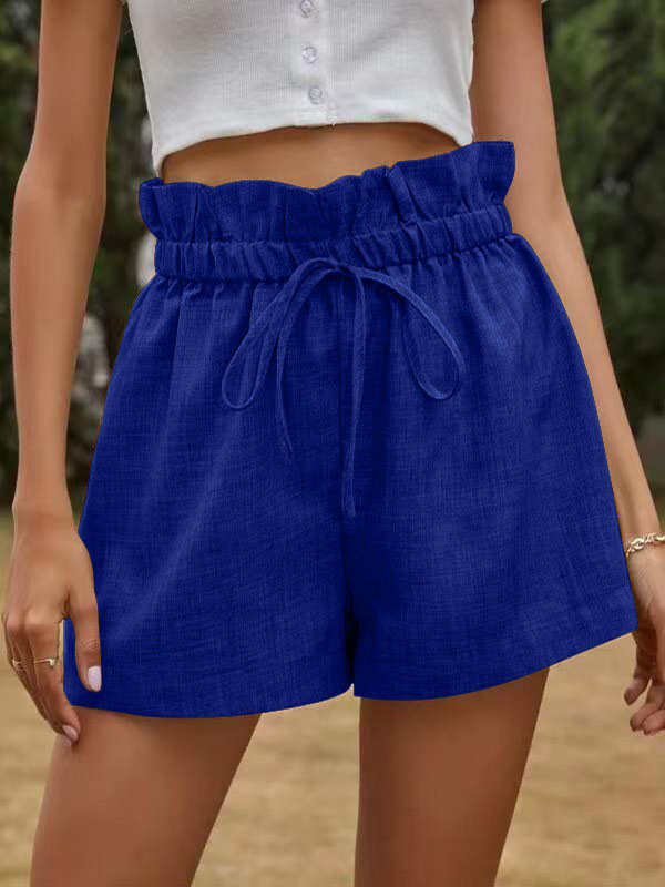 High Waisted Loose Drawstring Elasticity Pleated Solid Color Shorts Bottoms