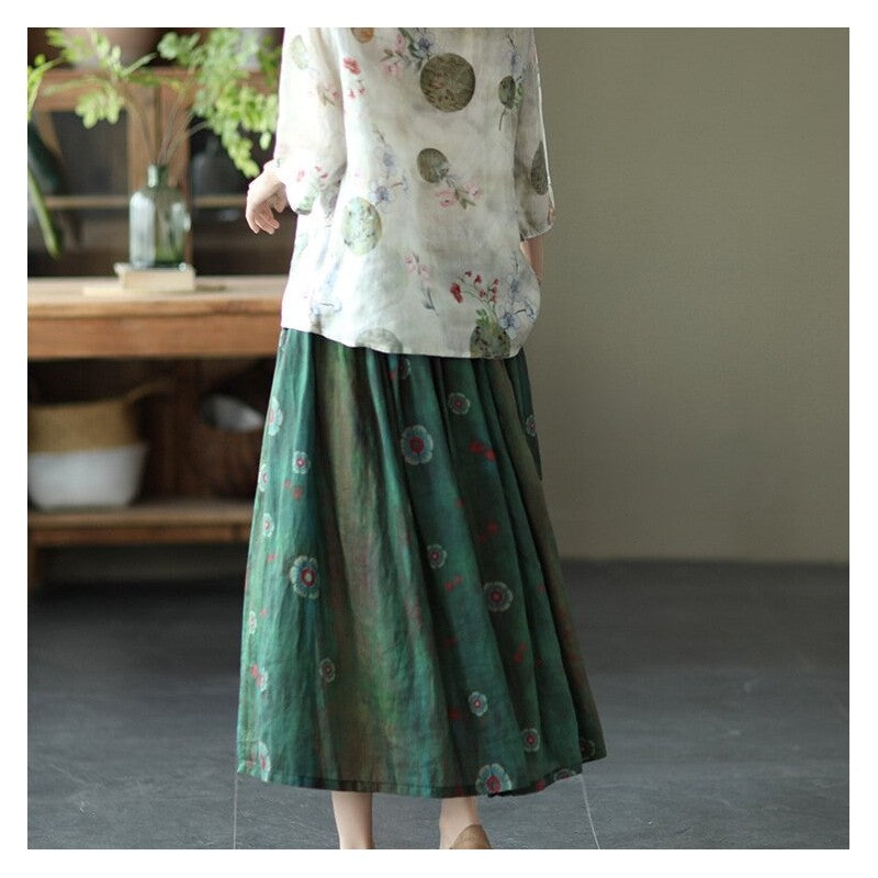 Flowy Floral Print Maxi Skirt with Elastic Waistband