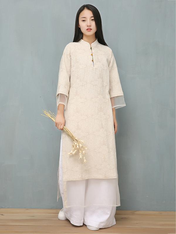 Jacquard Split-joint Ramie Cotton Ao Dai