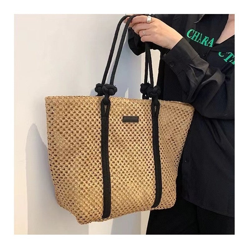 Woven Bag with Hollow-Out Design and Spacious Storage