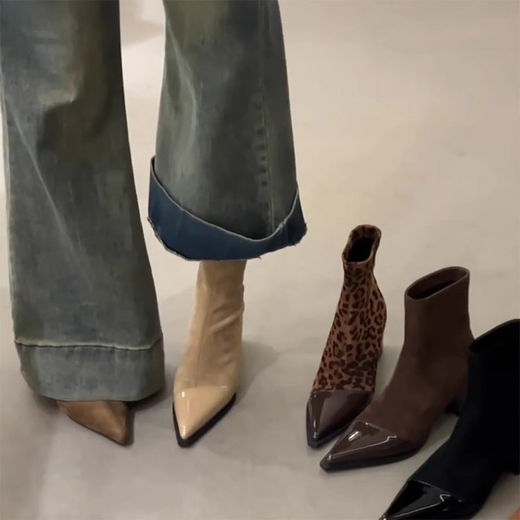 Women's Chunky Heel Pointed Toe Slip-On Boots | Microfiber Leather | Low Heel Ankle Boots