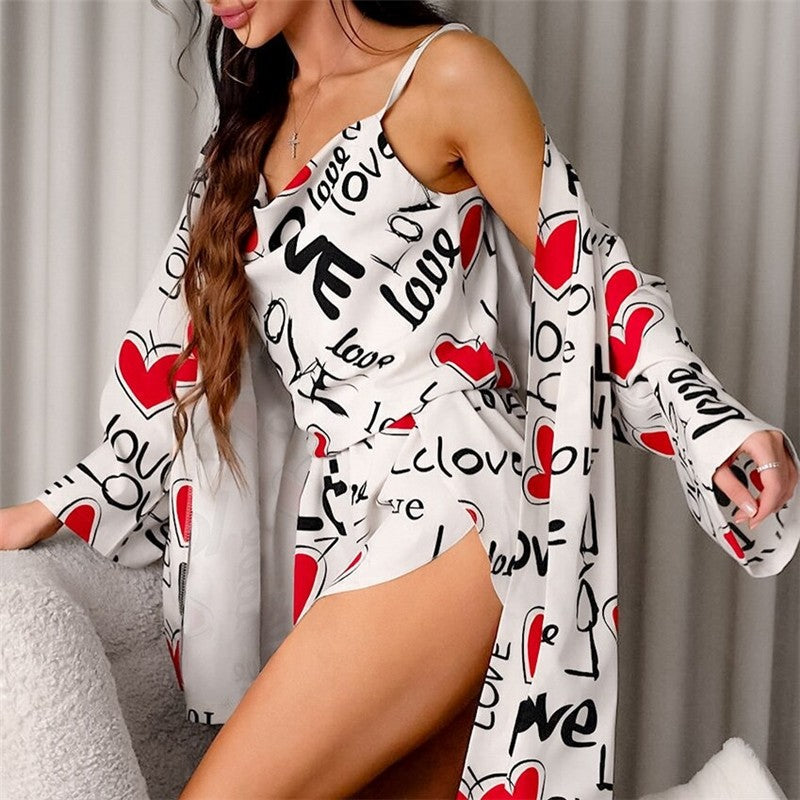 Floral Print Three-Piece Sleepwear Set with Camisole and Shorts