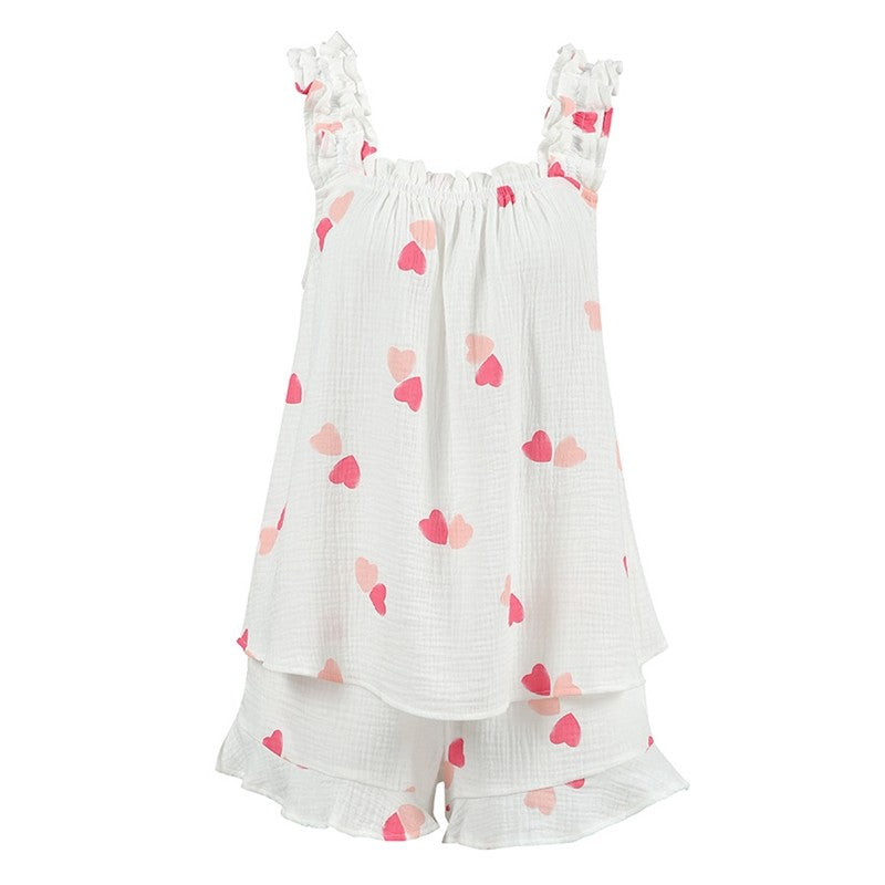 Floral Printed Sleeveless Crop Top Pajama Set