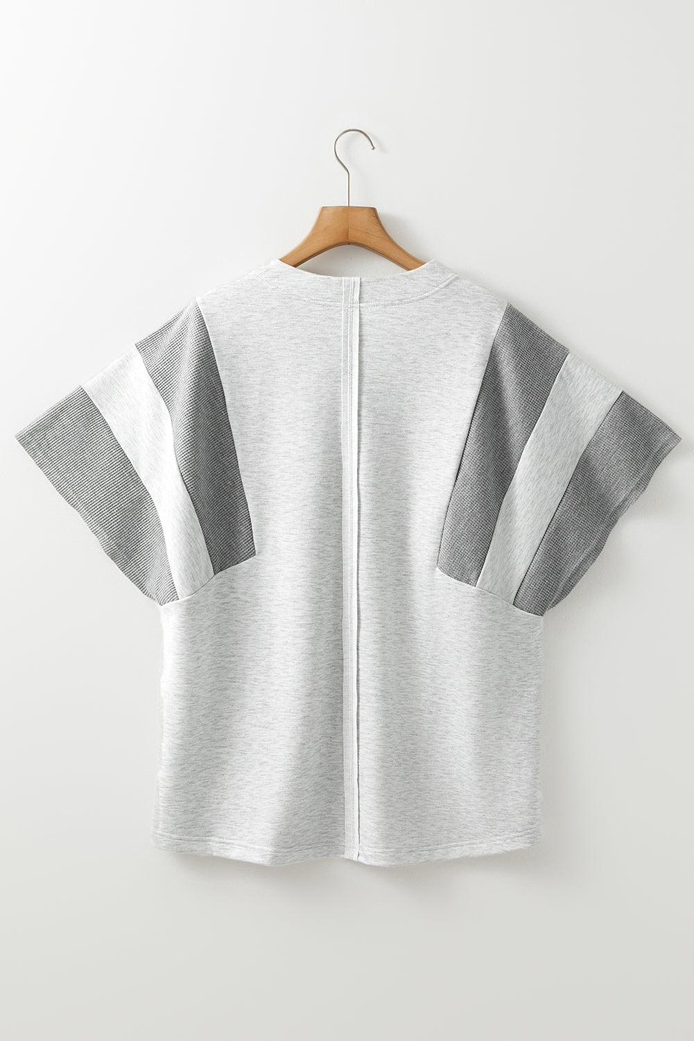 Light Grey Two Tone Contrast Waffle Knit Patched Buttoned V Neck Top