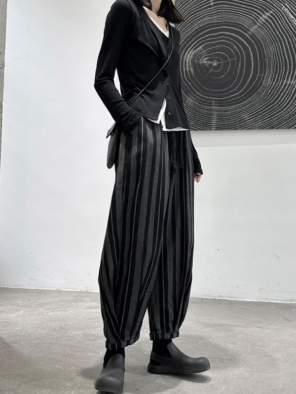 Harem Pants High Waisted Split-Joint Striped Patterns Pants Trousers