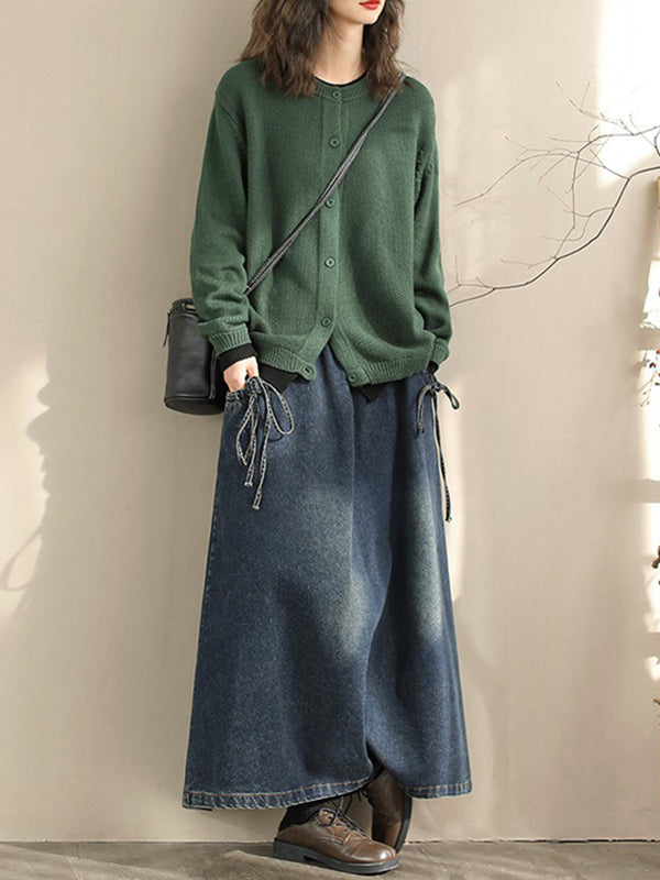 A-Line Loose Elasticity Pockets Tied Skirts Bottoms